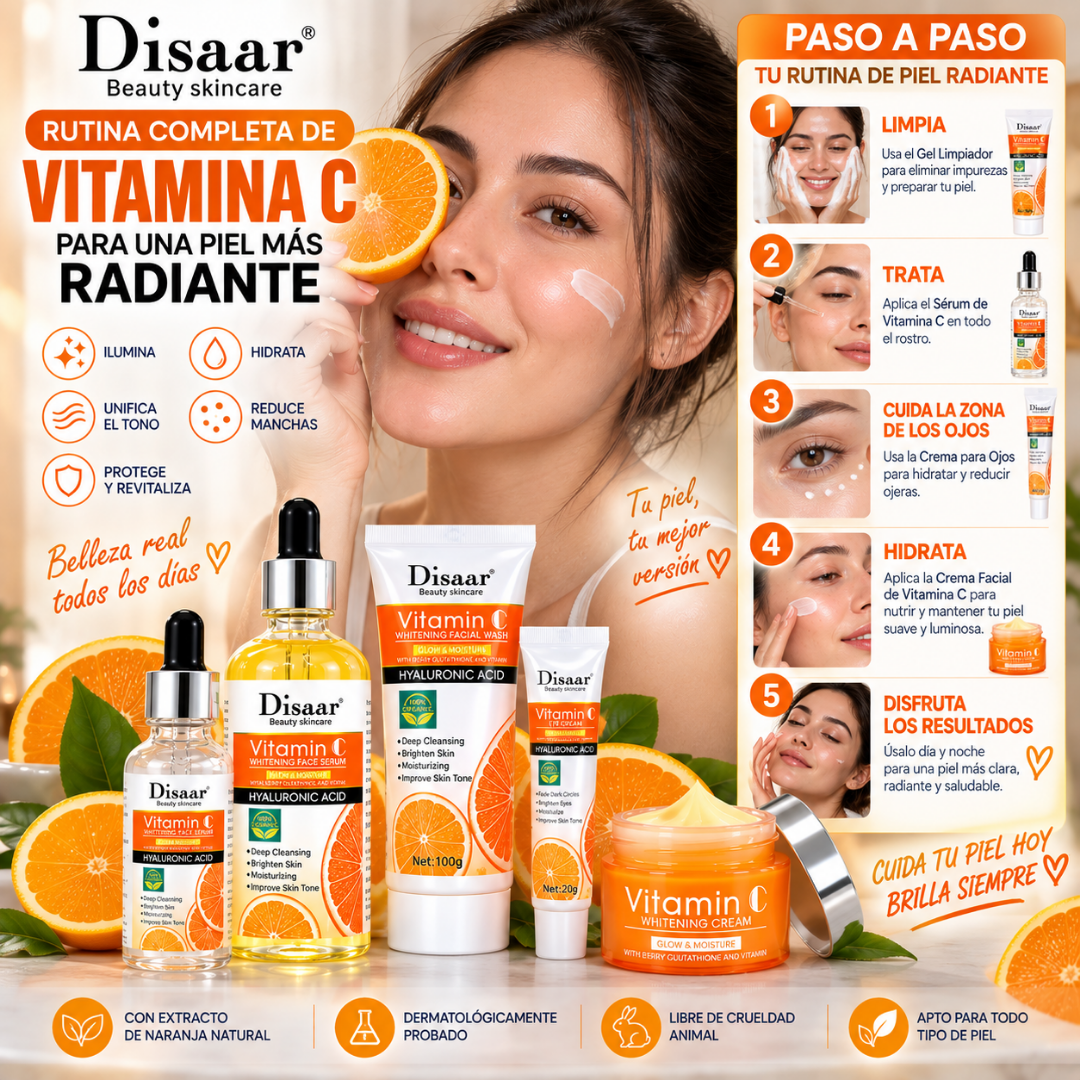 Kit Facial Completo Vitamina C – 5 Productos | Hidratación y Luminosidad