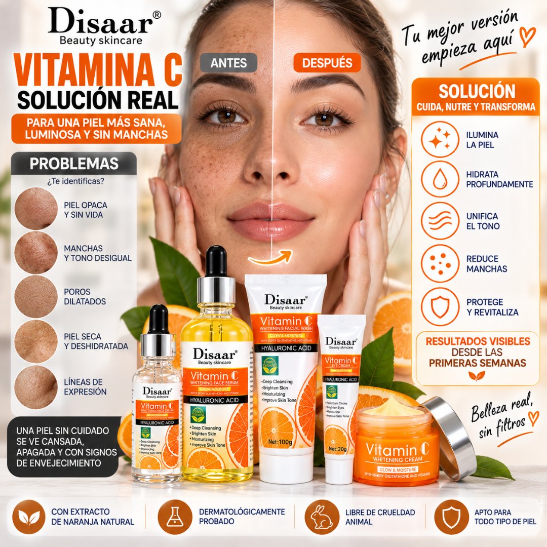 Kit Facial Completo Vitamina C – 5 Productos | Hidratación y Luminosidad