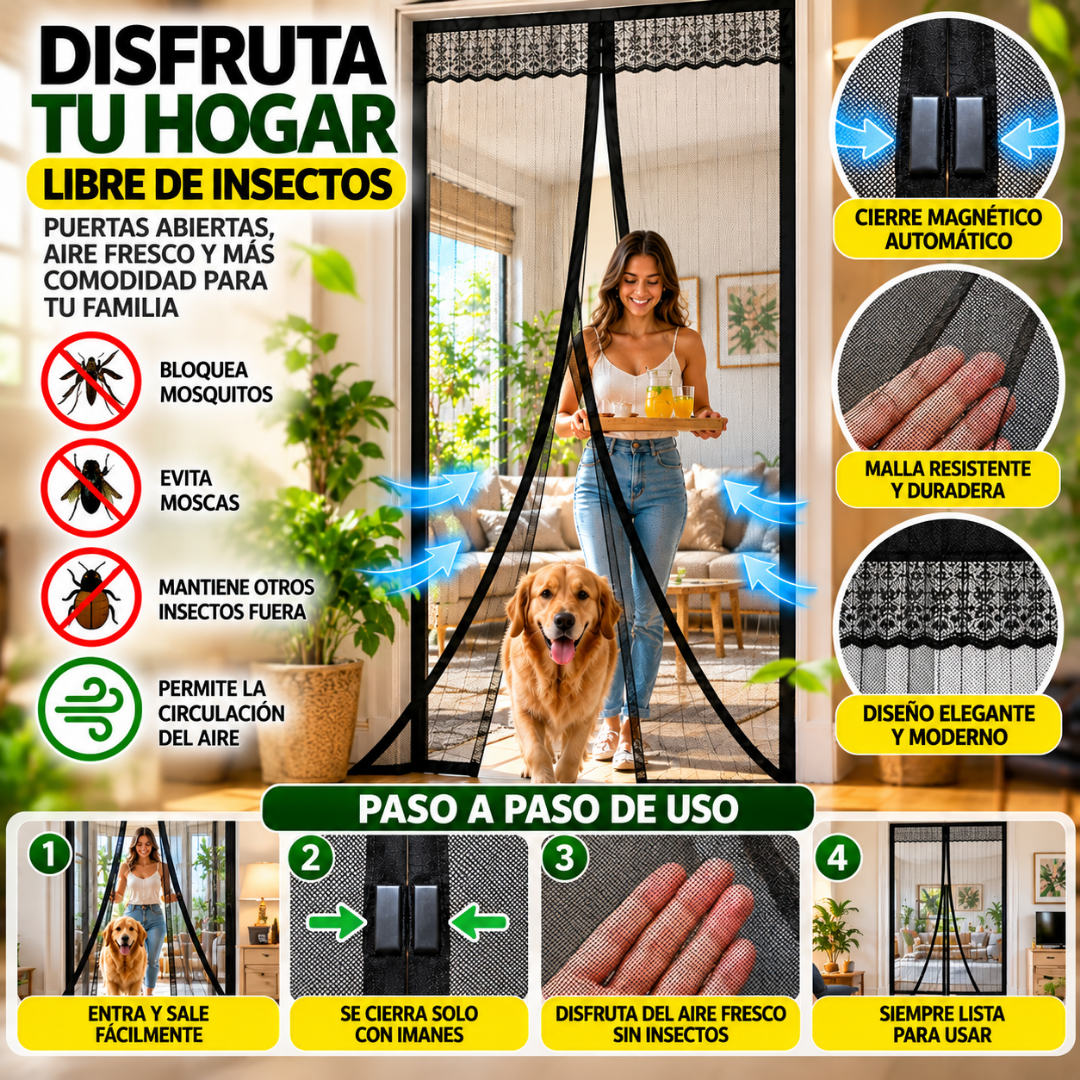 Cortina Mosquitera Magnética para Puerta 2x1 | Protección contra Insectos