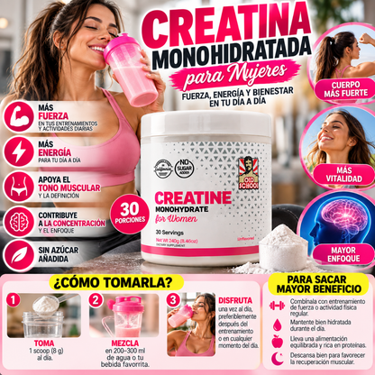 Creatina Monohidratada para Mujer – Fuerza y Rendimiento 240 g