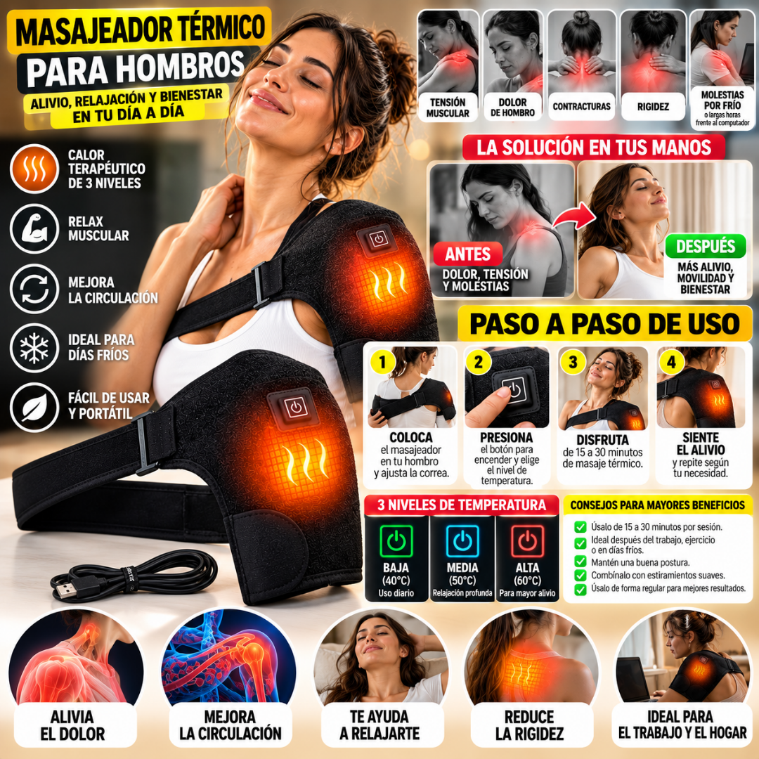 Hombrera Térmica Eléctrica -USB  Calor para Hombro, Cuello y Espalda