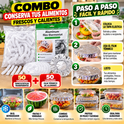 Combo Bolsas para Alimentos + Cubiertas de Aluminio – 100 Unidades