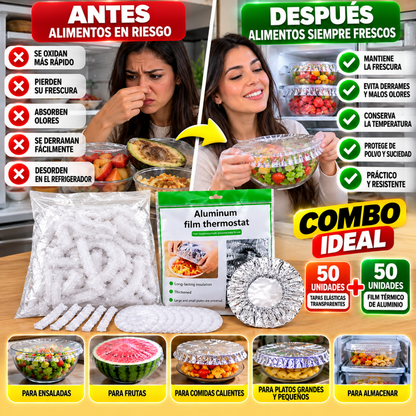 Combo Bolsas para Alimentos + Cubiertas de Aluminio – 100 Unidades