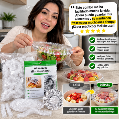 Combo Bolsas para Alimentos + Cubiertas de Aluminio – 100 Unidades