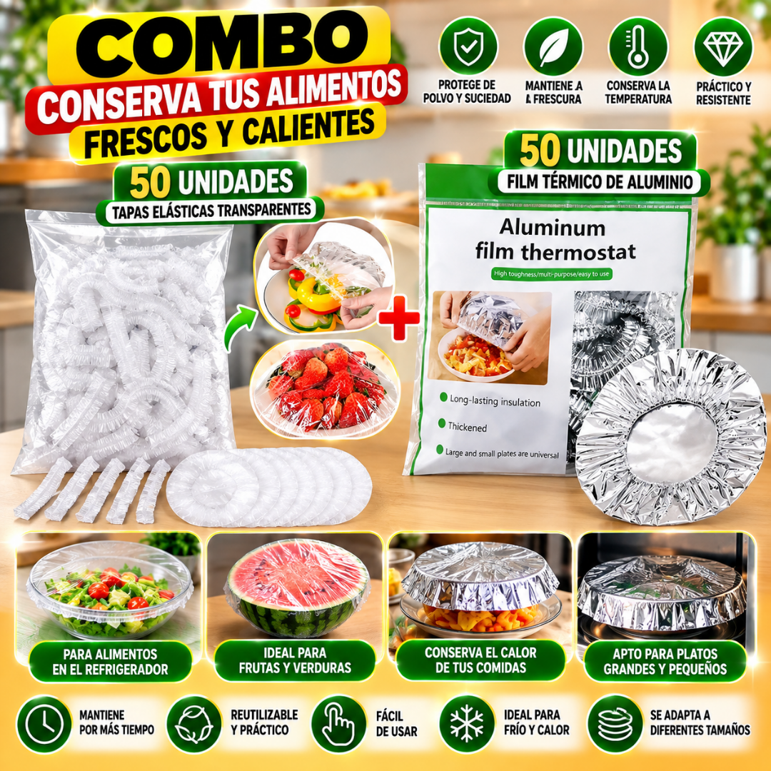 Combo Bolsas para Alimentos + Cubiertas de Aluminio – 100 Unidades