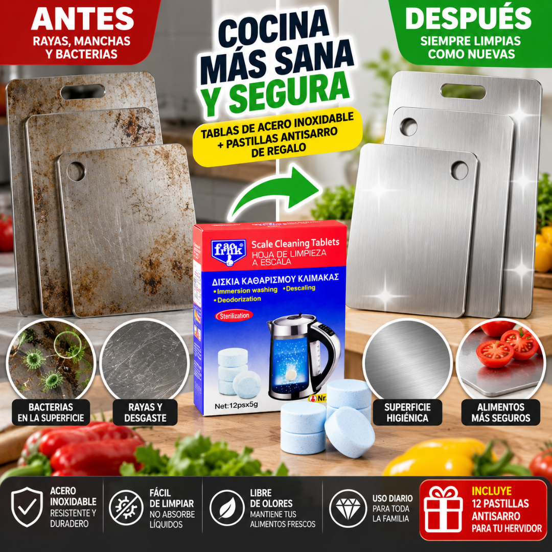 Set 3 Tablas de Acero + 12 Pastillas Antisarro de Regalo: