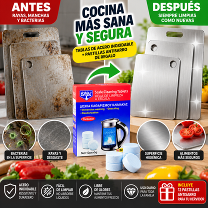 Set 3 Tablas de Acero + 12 Pastillas Antisarro de Regalo: