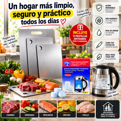 Set 3 Tablas de Acero + 12 Pastillas Antisarro de Regalo: