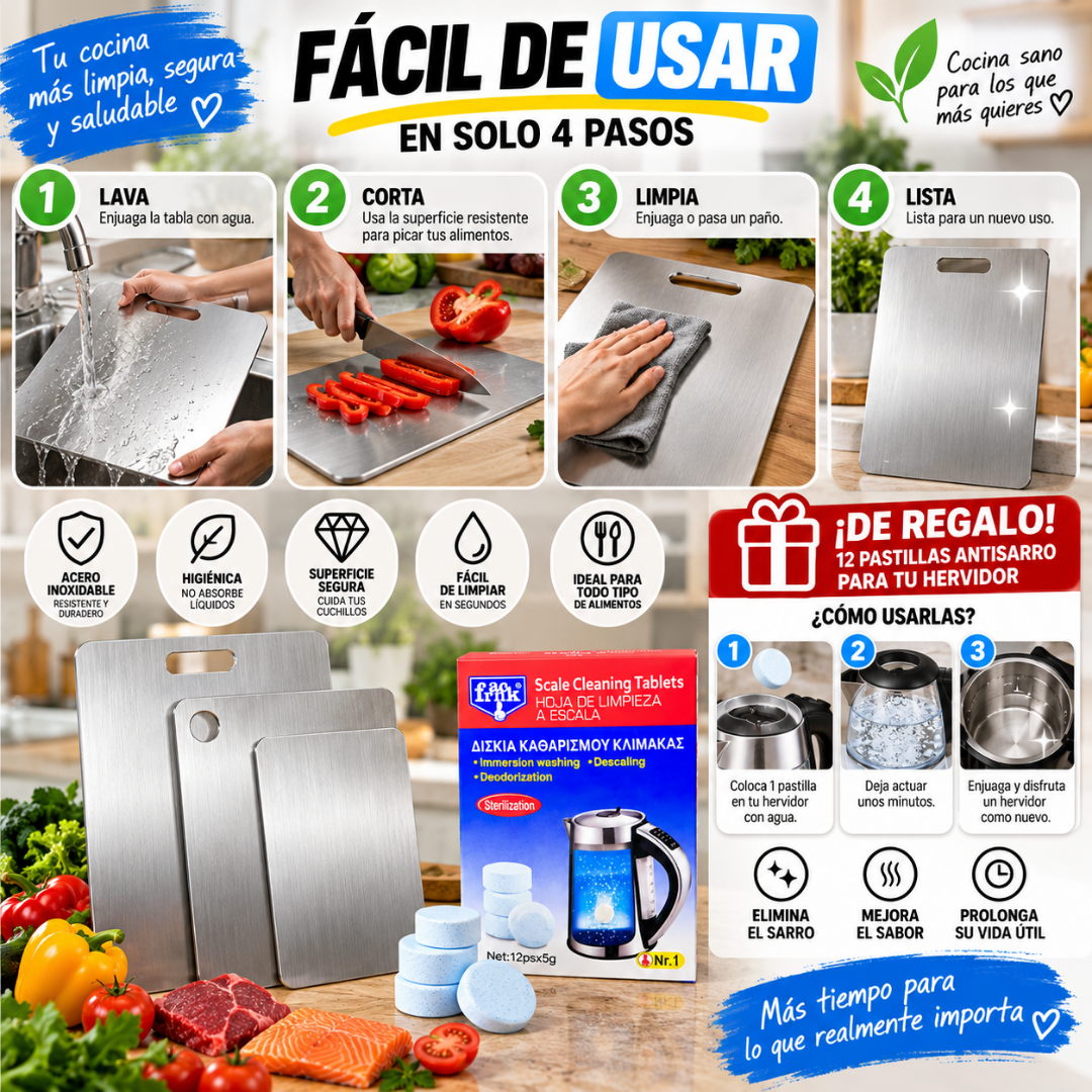 Set 3 Tablas de Acero + 12 Pastillas Antisarro de Regalo: