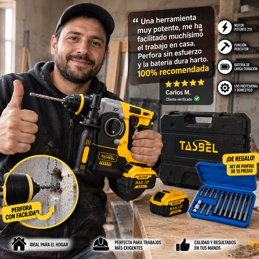 Taladro Percutor Inalámbrico 21V + Set de Puntas Hexagonales de Regalo