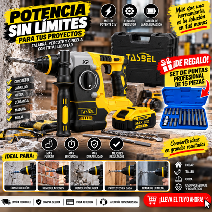 Taladro Percutor Inalámbrico 21V + Set de Puntas Hexagonales de Regalo