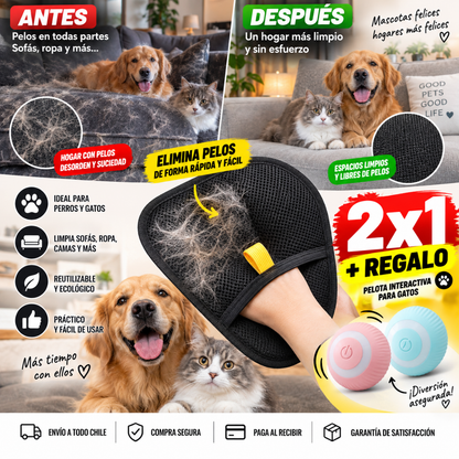 Set 2 Guantes Quita Pelos para Mascotas + Juguete de Regalo