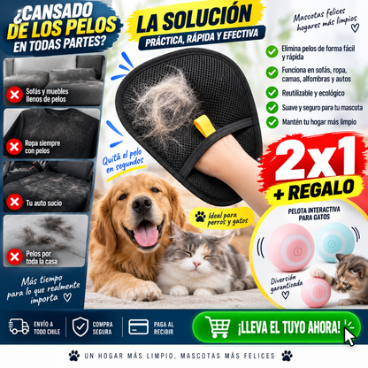 Set 2 Guantes Quita Pelos para Mascotas + Juguete de Regalo