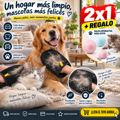 Set 2 Guantes Quita Pelos para Mascotas + Juguete de Regalo