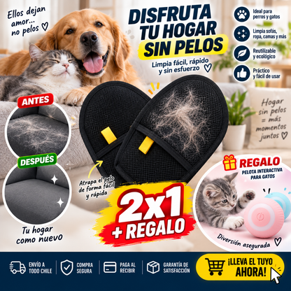 Set 2 Guantes Quita Pelos para Mascotas + Juguete de Regalo