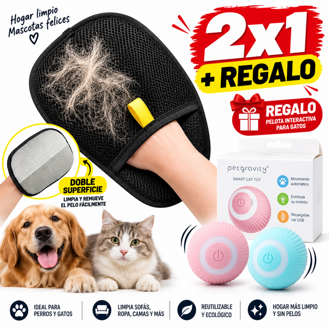 Set 2 Guantes Quita Pelos para Mascotas + Juguete de Regalo