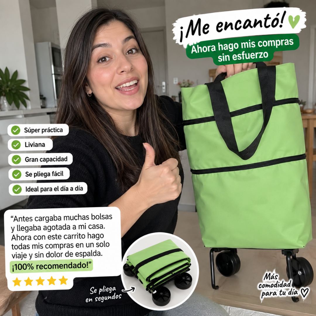 carrito de compra plegable 2 en 1 con ruedas, liviano y practico para transportar compras