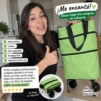 carrito de compra plegable 2 en 1 con ruedas, liviano y practico para transportar compras