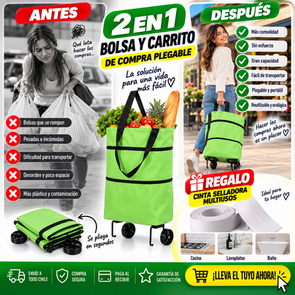 carrito de compra plegable 2 n 1 con ruedas