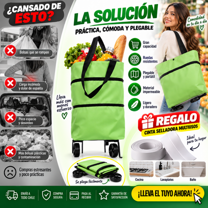 Carrito de Compra Plegable 2 en 1 + Cinta Selladora de Regalo